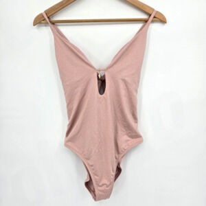 NWT Pink Sparkle Shade & Shore Swimsuit High Leg Cheeky Gold Charm Size M (8-10)